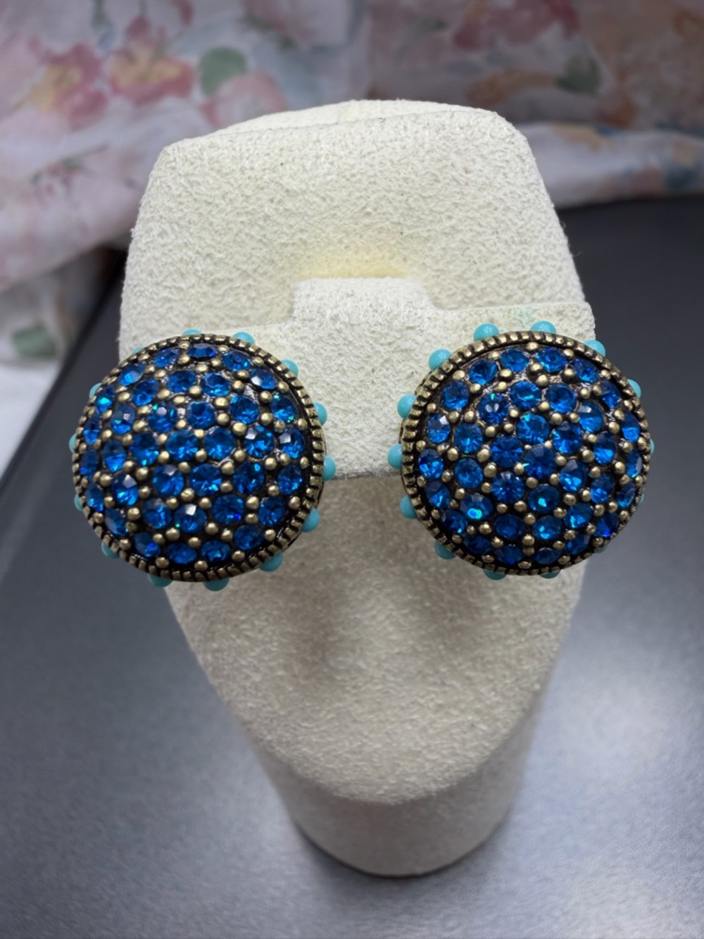 Heidi Daus Round Blue Crystal Cluster Stud Earrings